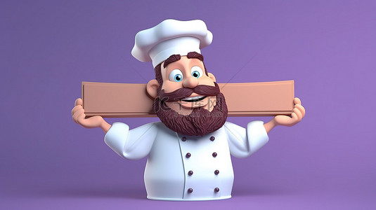 卡通厨师在 3D 插图中举着横幅