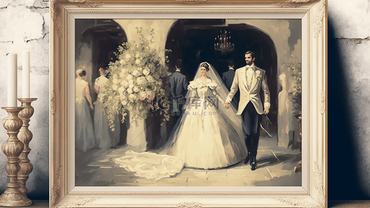 浪漫婚礼新娘背景图片_婚礼照片浪漫油画风格背景