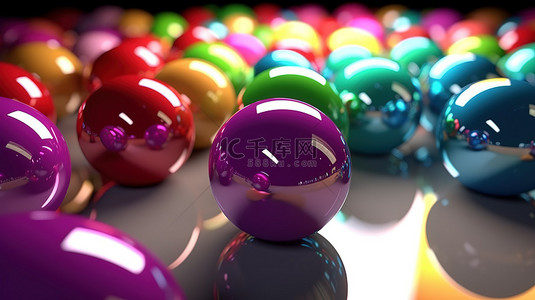 悬浮在空气中的 3D 渲染中的多彩多姿的光泽球体