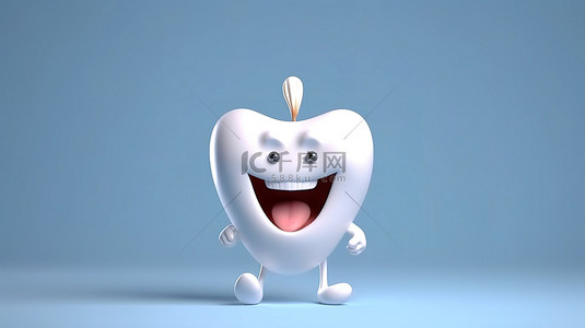 正能清理背景图片_微笑的牙齿吉祥物通过 3D 艺术促进牙科检查口腔健康和卫生