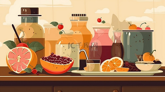 彩色水墨背景图片_食物食品美食果汁