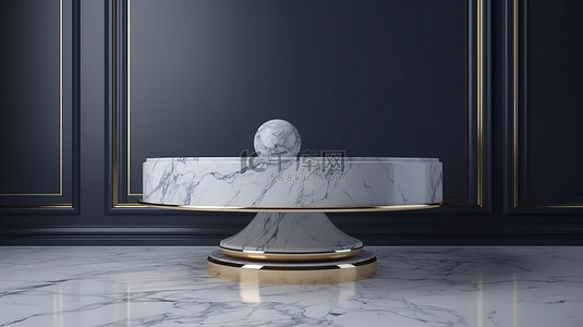 具有 3d 渲染的豪华大理石桌，用于展示产品和空间以添加您的消息