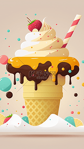 甜筒冰淇淋背景图片_夏季冰淇淋黄色脆皮甜筒背景