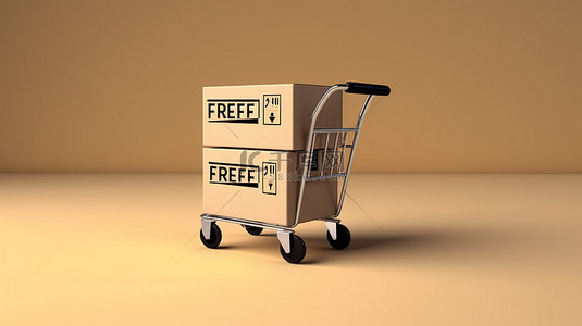 免费商业背景背景图片_运输箱和手推车的 3D 渲染，免费送货