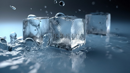 钻戒倒影背景图片_由纯水融化制成的冰块的慢动作 3d 渲染