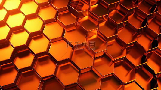3D 渲染中充满活力的橙色蜂窝图案