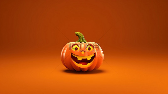 橙色样机背景图片_万圣节主题橙色背景，带有 3D 南瓜图释，开心地微笑