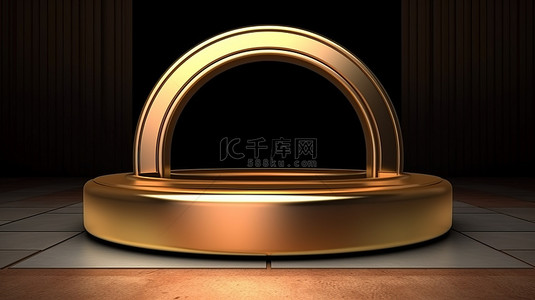黑金背景图片_金牌戒指和领奖台的 3d 渲染