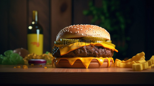 芝士背景图片_在 3D 中可视化令人垂涎的美式芝士汉堡