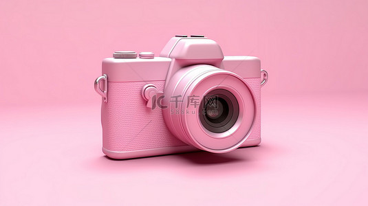 可爱的相机捕捉粉红色 3D 背景上的图像