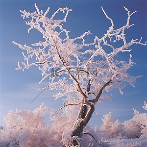 冬天背景图片_树枝被霜覆盖的树