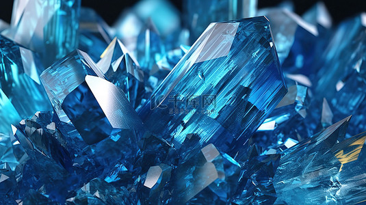 3D 插图中大型蓝色宝石磷灰石石英黄玉海蓝宝石蓝宝石碧玺和钻石的详细特写