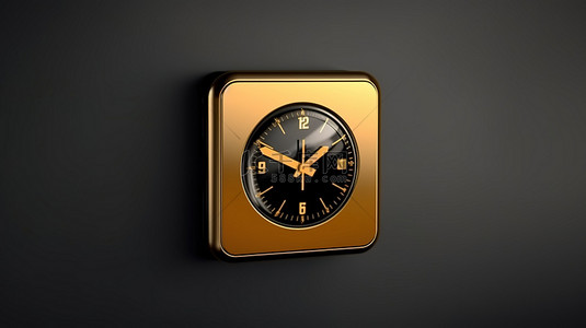 时钟表盘背景图片_古色古香的金色闹钟图标 3d 渲染黑色方形按键按钮的 ui ux 界面