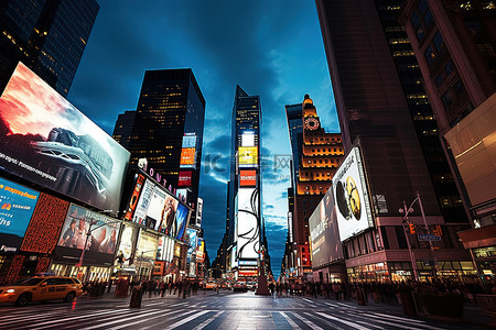 城市街道背景图片_时代广场在晚上在美国