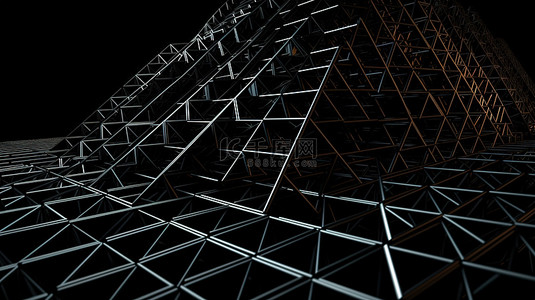 孟菲斯背景图片_在黑色网格上以 3d 形式呈现的抽象三角形