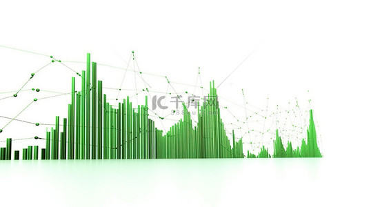 最小交易图显示白色背景 3D 渲染中的绿色增长分析股票市场趋势的可视化