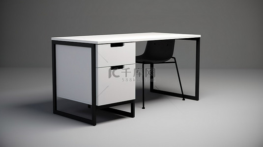 封闭式厨房背景图片_工作和学习桌 3D 模型，配有黑色金属腿和带白色顶部的封闭式拉架