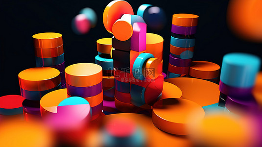 橙色红色背景图片_充满活力的几何图形分类 3D 渲染的抽象艺术设计