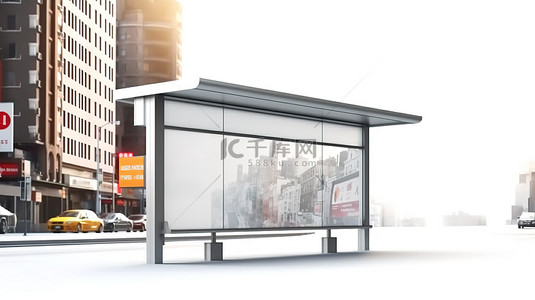 广告城市背景背景图片_在 3D 渲染的白色背景上隔离的横向路灯广告牌样机
