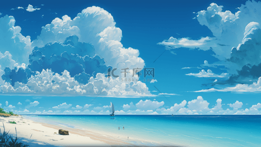 卡通海边度假背景图片_海边天空美丽的背景