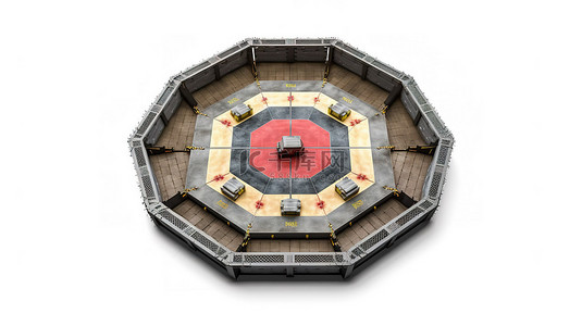武术比赛背景图片_maa 的 MMA 八角形自上而下视图，以格斗锦标赛为特色，运动场的独立 3D 渲染