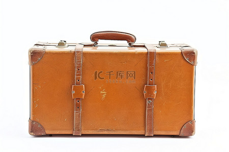 旅行背景图片_白色背景中的棕褐色皮革手提箱