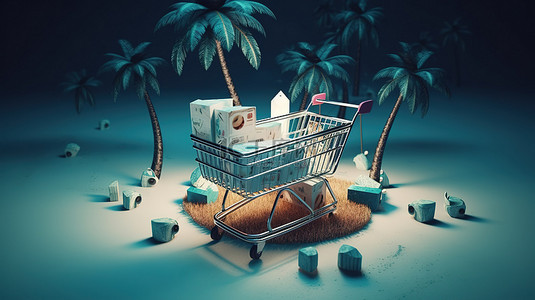 网上购物背景背景图片_密克罗尼西亚的网上购物栩栩如生，令人惊叹的社交媒体和网站 3D 渲染