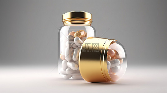 健康和美容补充剂广告的 3D 渲染胶囊设计