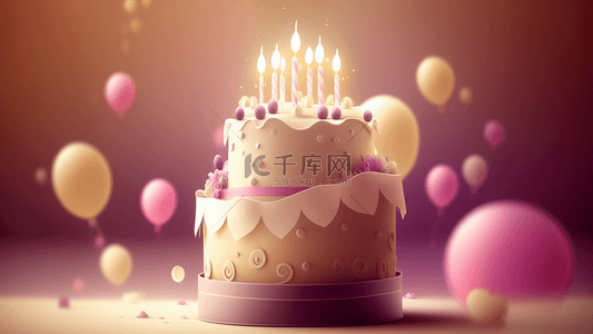 生日蛋糕蜡烛气球梦幻背景