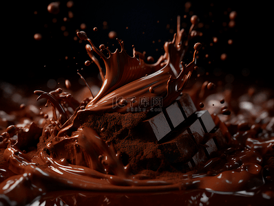甜品背景图片_巧克力液体飞溅甜品美食摄影广告背景
