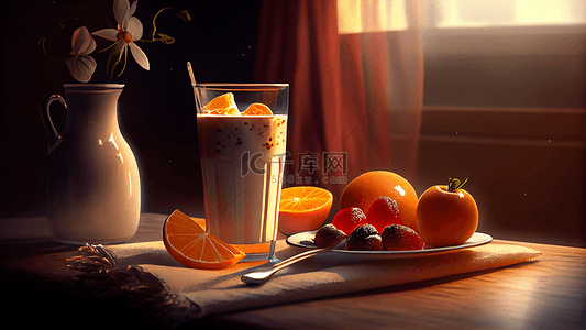 奶茶水果阳光背景