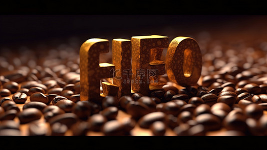品尝咖啡的味道令人惊叹的 3D 字体设计与咖啡豆