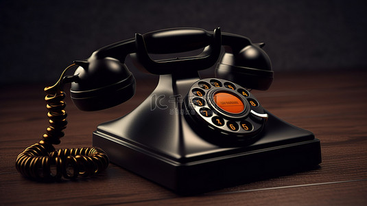经典黑色背景图片_经典黑色电话的 3D 渲染，带有问号，描绘未知电话之谜