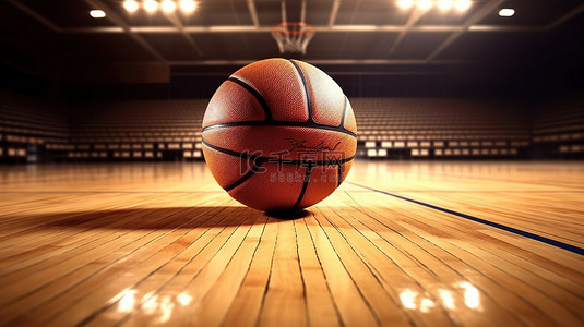 篮球轮播图背景图片_室内球场篮球的 3d 渲染