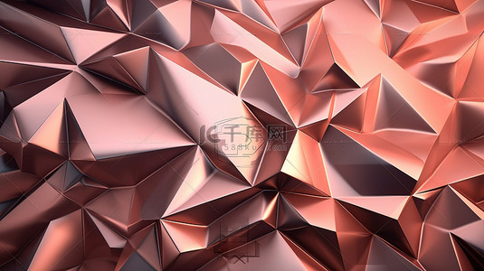 抽象马赛克背景，以 3D 呈现的玫瑰金色调中的三角形多边形为特色