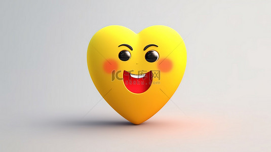 微笑表情背景图片_3d 渲染的心形 emoji 表情图释