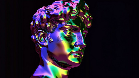美女肖像背景图片_米开朗基罗大卫头像的铬全息 3D 渲染