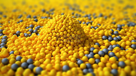 鲜艳的黄色聚合物珠工业用树脂颗粒的 3D 插图
