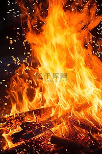 火花背景图片_篝火上的火焰和火花