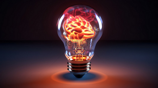 创业融资计划书背景图片_创新思维激发创意 灯泡概念内大脑的 3D 插图