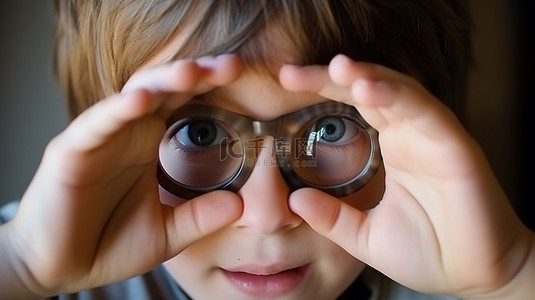 手影背景图片_一名年轻人用手遮住眼睛，同时戴着专为儿童设计的 3D 眼镜