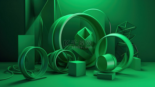 匹配背景上的 3d 渲染中的绿色抽象几何