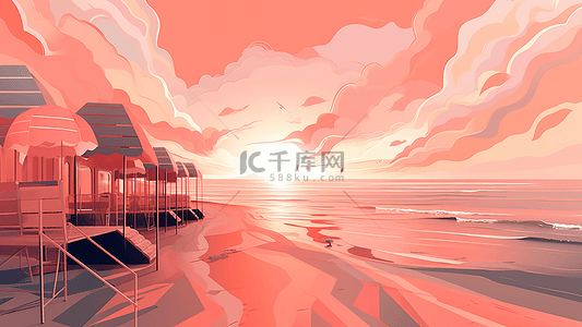 海边度假背景图片_旅游海边度假休闲插画