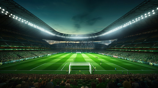 足球背景背景图片_青翠足球场的 3d 渲染