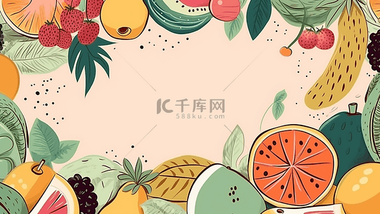 西瓜边框背景图片_水果卡通儿童背景插画