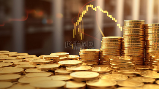 代表股市增长以美元计的金币的 3D 渲染