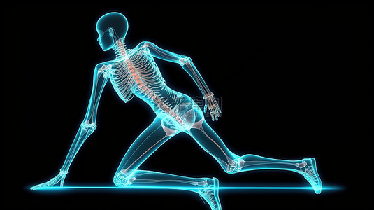 跑步人物背景图片_突出脊柱 3D 渲染女性医学人物的瑜伽姿势