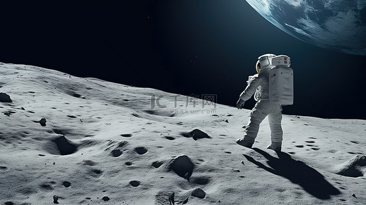 月球表面背景图片_月球宇航员行走时在月球表面留下痕迹 3D 渲染