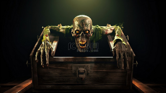 僵尸背景图片_复活的3d僵尸从棺材里爬出来