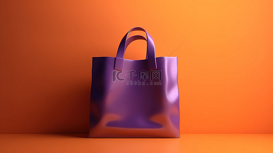 新店促销背景背景图片_简约折扣促销横幅，紫色柔和背景上带有橙色购物袋 3D 渲染插图